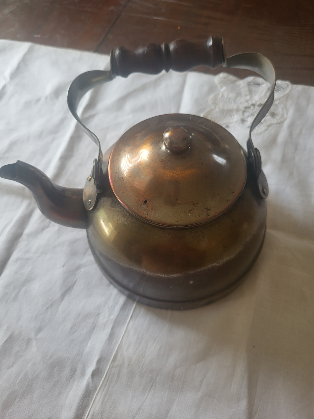 Vintage Copper Tea Kettle with Wooden Handle - Copper Finish made in Spain